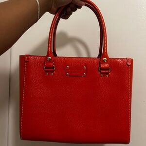 Kate Spade Tangerine Boar-skin Wellesley Quinn Tote